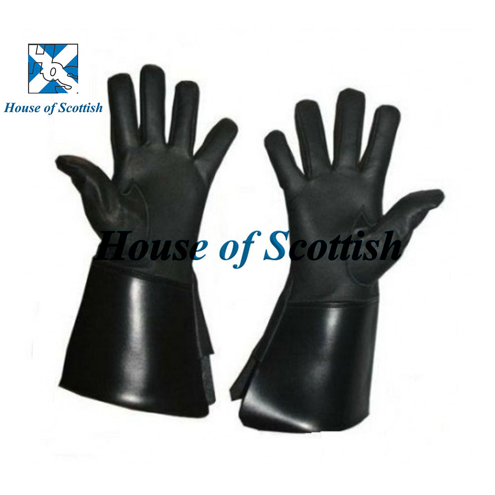 Piper Drummer Black Leather Gauntlet Gloves