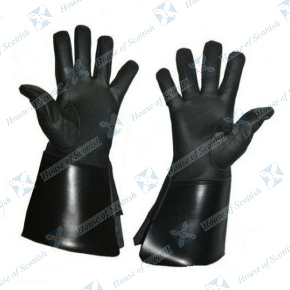 Piper Drummer Black Leather Gauntlet Gloves