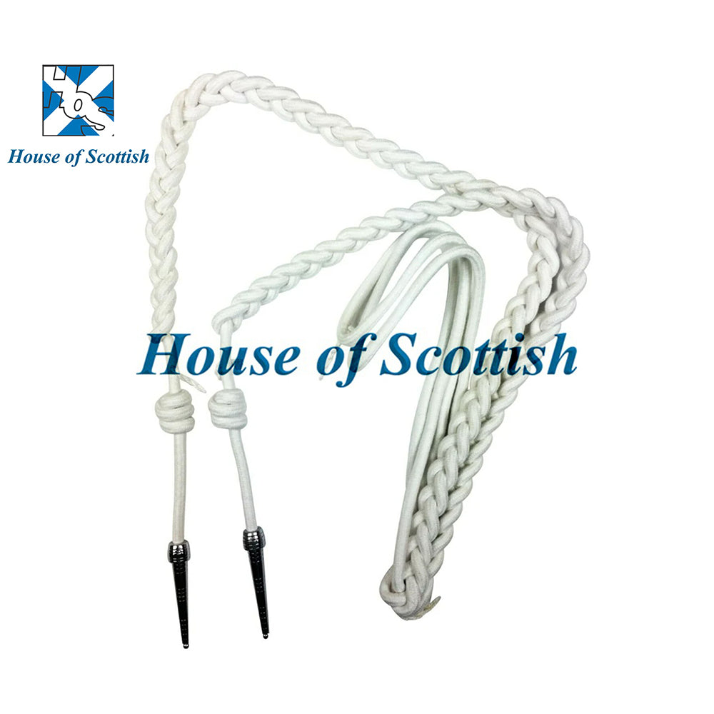Aiguillette In White Cotton With Silver Tags